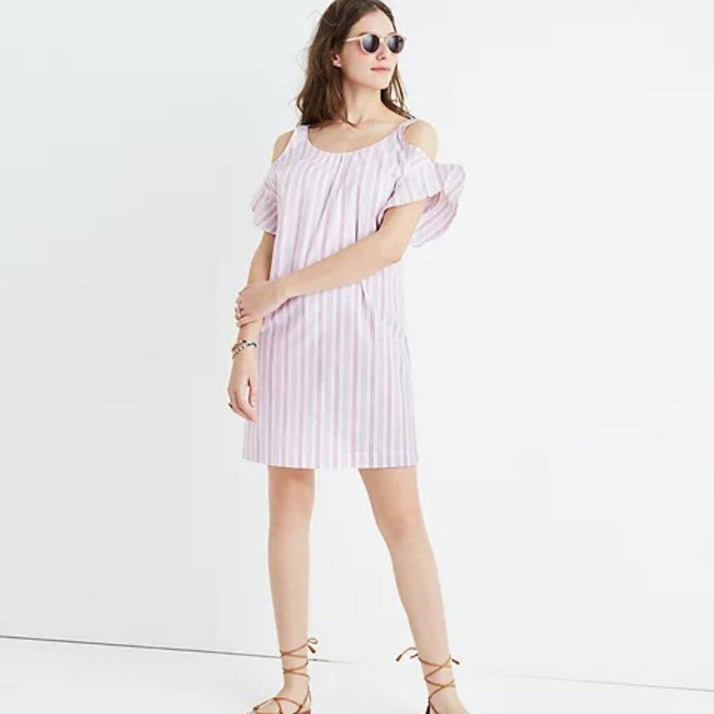 Madewell Rose Stripe Cold-Shoulder Dress Sz M